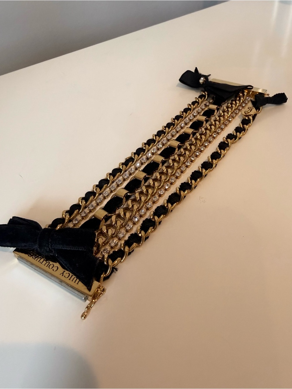 Vintage Juicy Couture Gold & Black Chain rhinestone Bracelet w magnetic closure